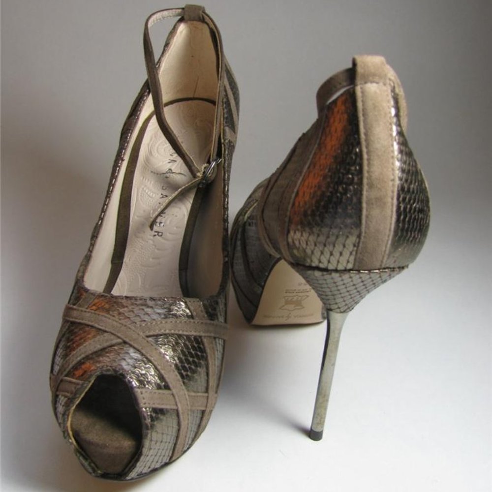 NEW WITH BOX REBECA SANVER SHOES SANDALS PLATFORMS SIZE 38 BROWN METALIC COLOR